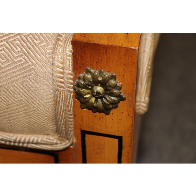 Pair French Art Deco Style Brass and Ebony Inlaid Club Chairs Manner of Burratta For Sale In Philadelphia - Image 6 of 8