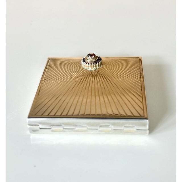 French Art Deco Sterling Silver with Gemstone Rosetta Compact Case by Cartier For Sale - Image 4 of 17