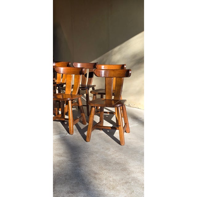 Brown Brutalist Oak Dining Chairs, 1960s, Set of 6 For Sale - Image 8 of 12
