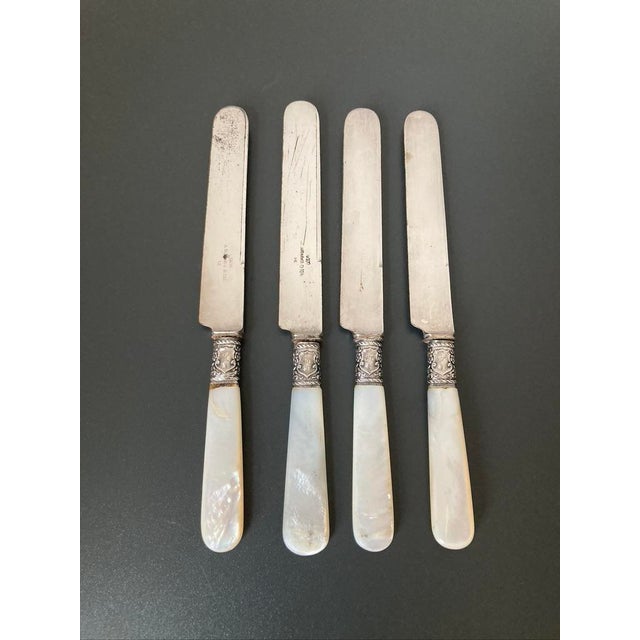 19th Century John Russell & Co American Appetizer Spreader Knives Mother of Pearl Sterling Detailing For Sale - Image 10 of 18