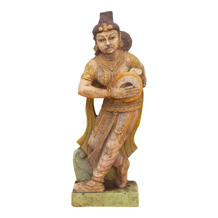 Southern Indian Antique Painted Figure | Chairish
