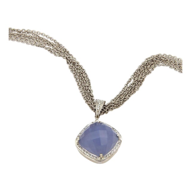 Mid 20th Century Rina Limor 18k White Gold Chalcedony Diamond Pendant Chain Necklace For Sale