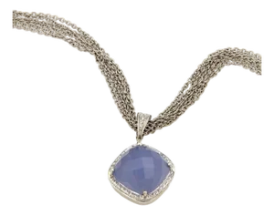 Mid 20th Century Rina Limor 18k White Gold Chalcedony Diamond Pendant Chain Necklace