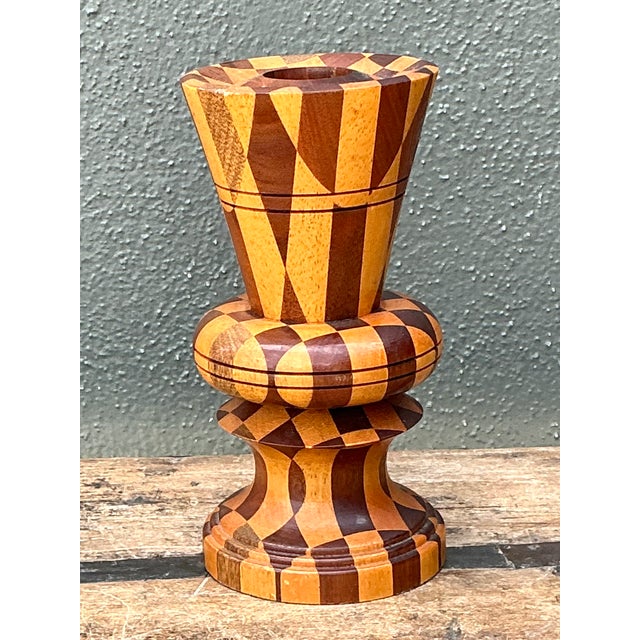 Late 20th Century Vintage Geometric Wood Marquetry Vase For Sale - Image 5 of 12