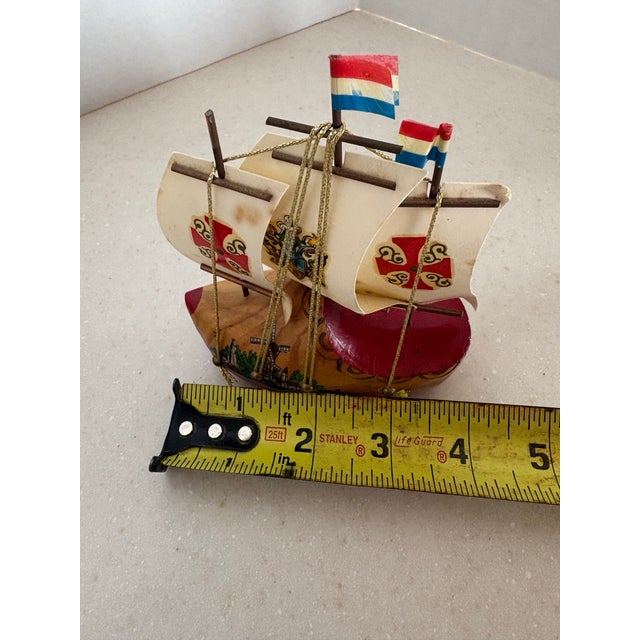 Pair of Vintage Dutch Hand-Painted Sailboats With Heraldic Sails, Mid-Century Nautical Decor For Sale - Image 9 of 11