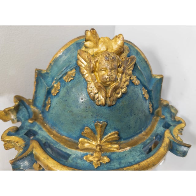 19th Century or Earlier Italian Venetian Painted Blue and Gold Cradle or Centerpiece For Sale - Image 11 of 12