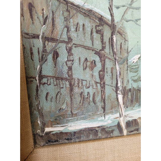 Attractive small oil painting of a European street scene. Measuring 18 by 16 inches framed. Fine condition.