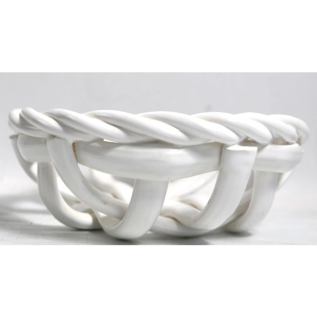 Italian 1980s Italian Ceramic Basket Serving Bowl in White For Sale - Image 3 of 8