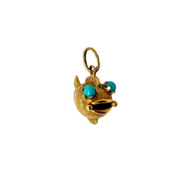 1960s 18k Yellow Gold and Persian Turquoise Fish Pendant or Charm For Sale - Image 4 of 5