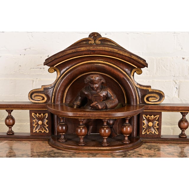 Antique Italian Renaissance Revial Carved Walnut and Marble Top Sideboard or Bar Cabinet, Circa 1890s For Sale - Image 12 of 16
