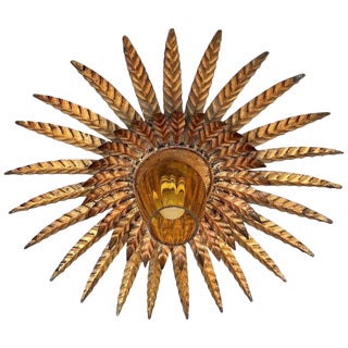Mid Century Sunburst Ceiling Fixture With Glass Tulip For Sale
