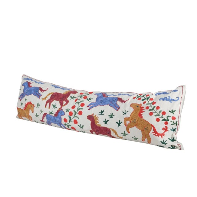 Mid-Century Modern Suzani Horse Bedding Pillows Made From Tashkent Suzani For Sale - Image 3 of 7