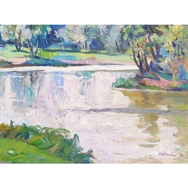 River Landscape Oil Painting – Ukrainian Soviet Art, 1975 49.5-69.5 For Sale - Image 6 of 6