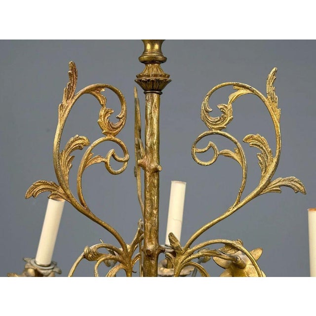 Gold Rococo Style, Leaf and Vine Chandelier, Dore Bronze, Italy, 1920s For Sale - Image 8 of 13