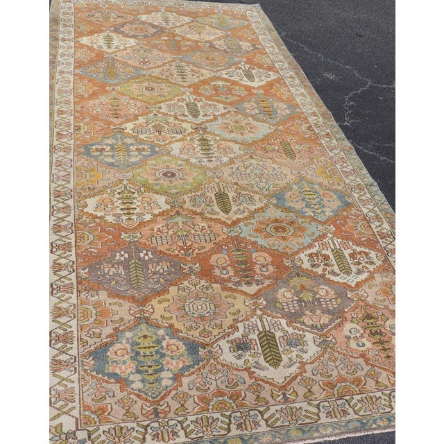 Antique Persian Bakhtiari Gallery Rug With Garden Design and Rust Field For Sale In Atlanta - Image 6 of 12