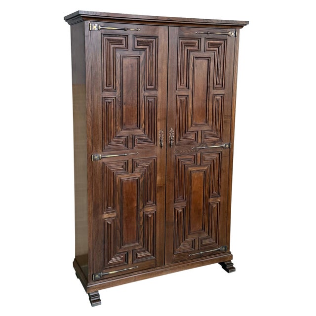 20th Century Armoire, Kitchen Cabinet with Two Doors, Carved Walnut, Spain For Sale - Image 15 of 18