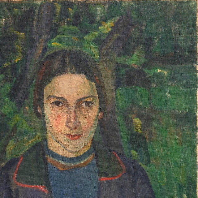 Green 'Portrait of a Young Woman' by Agnes Louise Agnete Jensen, Bretonne, Brittany, France, Danish Royal Academy For Sale - Image 8 of 18