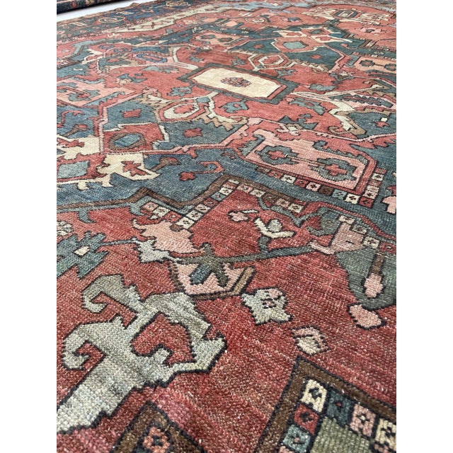 Textile Antique Terracotta Sage Green Ice Blue & Eggshell Rug 9.3 X 14 For Sale - Image 7 of 12