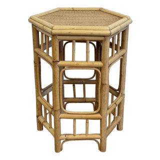 Vintage Bamboo Hexagonal Side Table For Sale