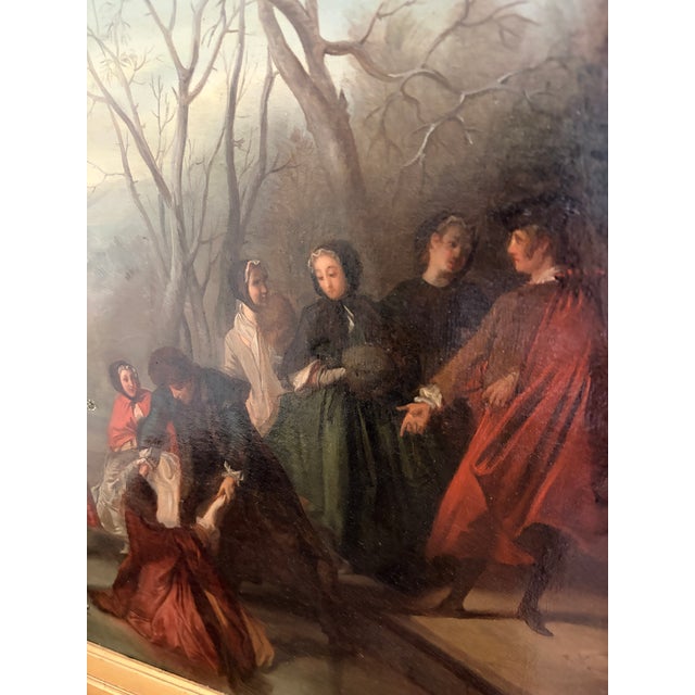 Antique Oil on Canvas Painting "A Skating Party" by Augustine Dallemagne For Sale - Image 10 of 18