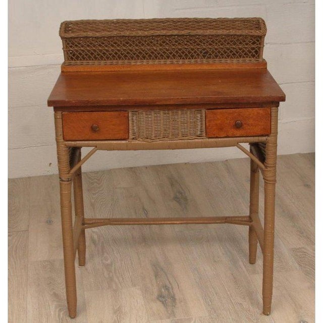 Set of Antique Heywood-Wakefield Wicker Desk & Chair | Chairish
