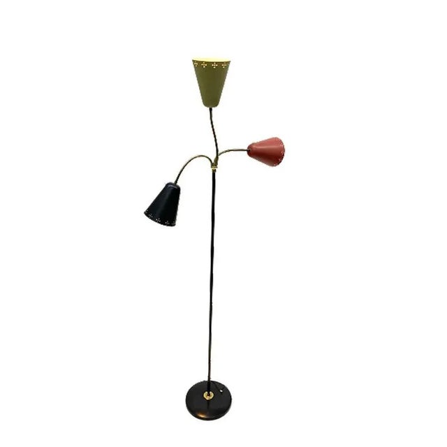 3-Arm Floor Lamp with Pierced Metal Matte Shades, 1960s For Sale - Image 10 of 12