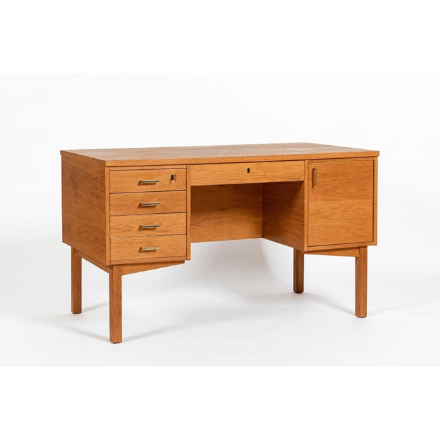 Mid Century Danish Modern Oak Wood Writing Desk 1960s For Sale - Image 17 of 17