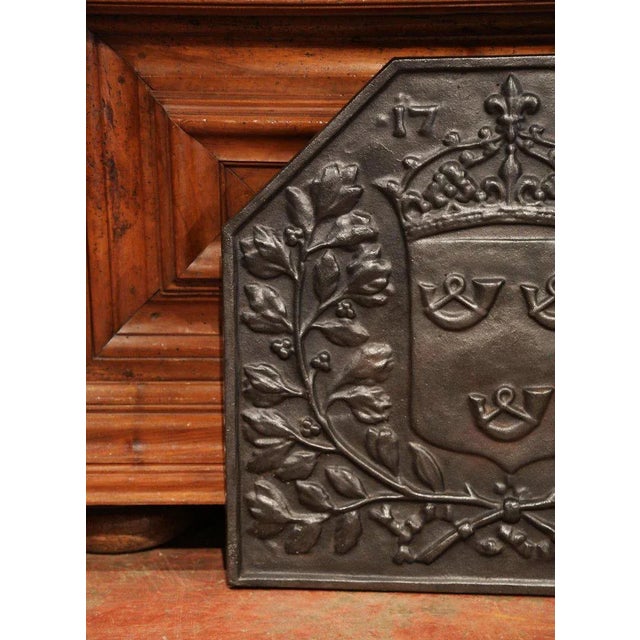 19th Century French Cast Iron Fireback With Crowned Coat of Arms For Sale - Image 4 of 7