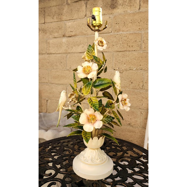 Mid 20th Century Italian Tole Flora and Fauna Table Lamp For Sale - Image 9 of 16