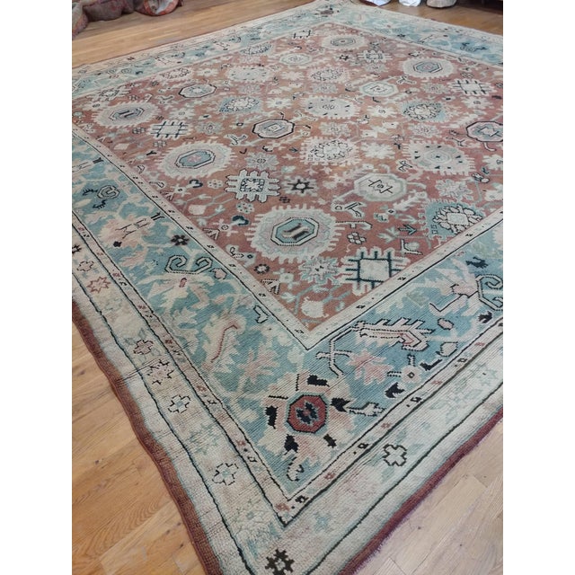 Antique Oushak Carpet, Red Carpet, Handmade Carpet, Turkish Carpet, Brown, Green For Sale - Image 13 of 16