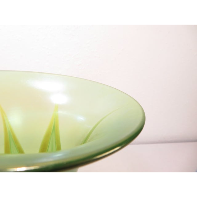 Glass Signed Lundberg Studios Magnolia Pulled Feather Leaf Art Glass Vase Iridescent For Sale - Image 7 of 16