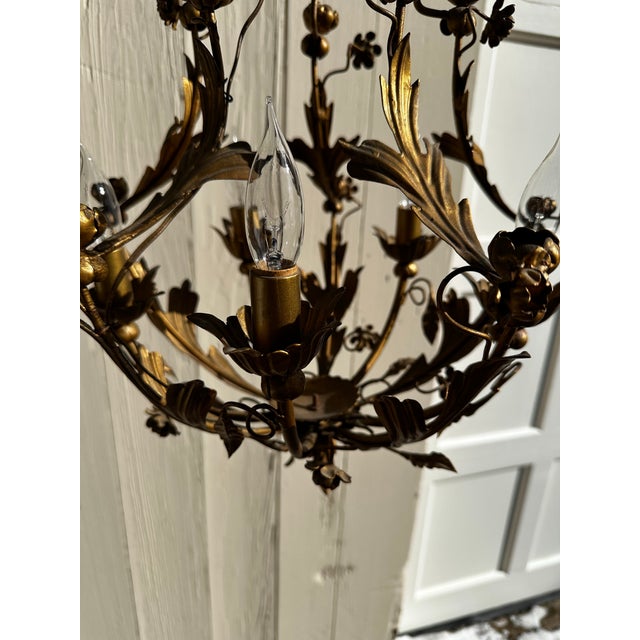 Vintage Four Light Hollywood Regency Floral Chandelier For Sale In New York - Image 6 of 7