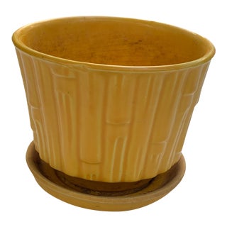 1950s Boho McCoy Faux Bamboo Yellow Ceramic Planter For Sale