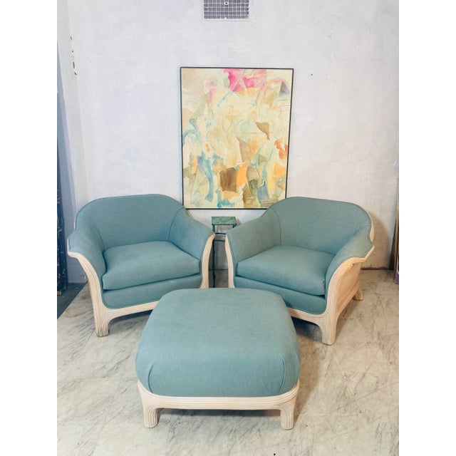 In the manner of Gabriella Crespi. Perfect for your lanai, this three piece set is vintage pencil reed ( rattan). The...