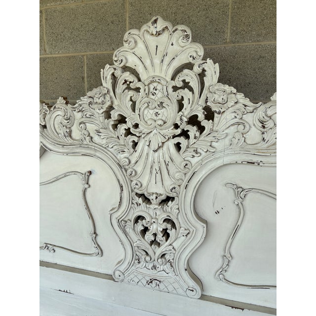 Italian Rococo Style Shabby Chic Distressed King Size Bed Frame For Sale In Philadelphia - Image 6 of 11