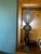 Brass 1940s French Victorian Electrified Oil Lamp With Etched Hand Blown Globe and Clear Chimney With Brass Base For Sale - Image 8 of 9