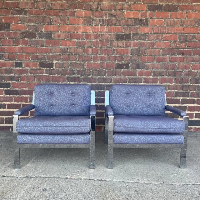 Mid-Century Modern Pair of 80s Cy Mann Chrome Based Club Chairs Milo Baughman Style For Sale - Image 3 of 13