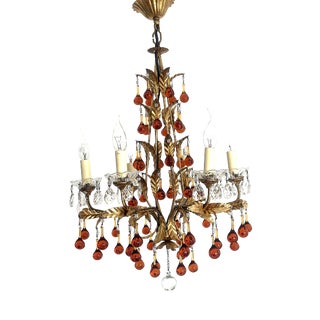 Antique Gilded Metal Murano Glass Drop Chandelier from Made Murano Glass, 1930s For Sale