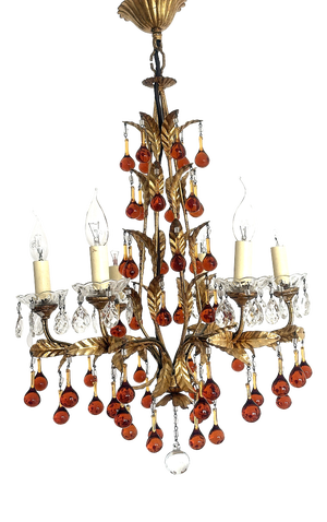 Antique Gilded Metal Murano Glass Drop Chandelier from Made Murano Glass, 1930s