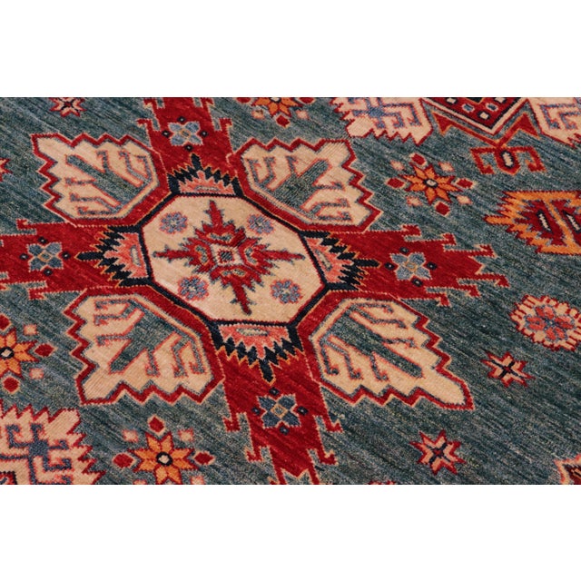 1990s 1990s Rustic Kazak Green/Beige Wool Rug - 8'2'' X 10'2'' For Sale - Image 5 of 8