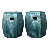Vintage Glazed Ceramic Bamboo Garden Stools - A Pair For Sale