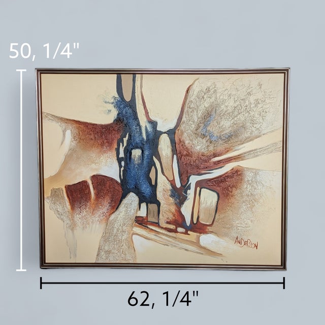1960s Signed Anderson Abstract Desert Landscape Oil Painting, Mid-Century Modern Framed Art For Sale - Image 4 of 15
