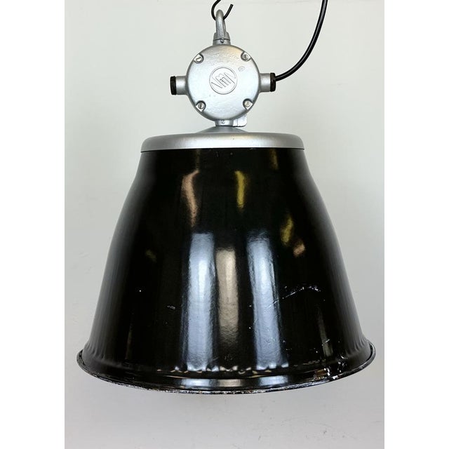 Industrial Black Enamel Factory Pendant Lamp from Elektrosvit, 1960s For Sale - Image 6 of 18