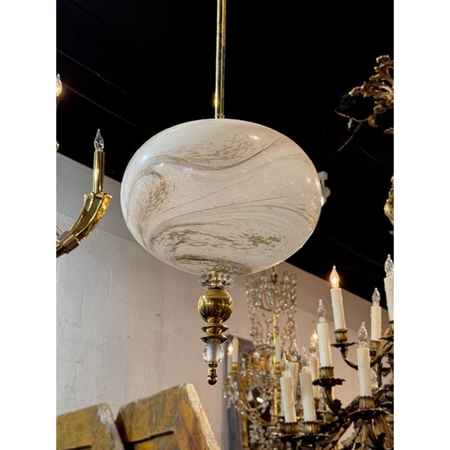 Modern Murano Glass and Brass Globe Pendant For Sale - Image 3 of 7