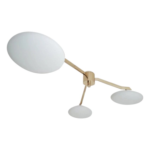 Trio Angolo Polished Brass Matte White Glass Flush Mount by Fabio LTD For Sale