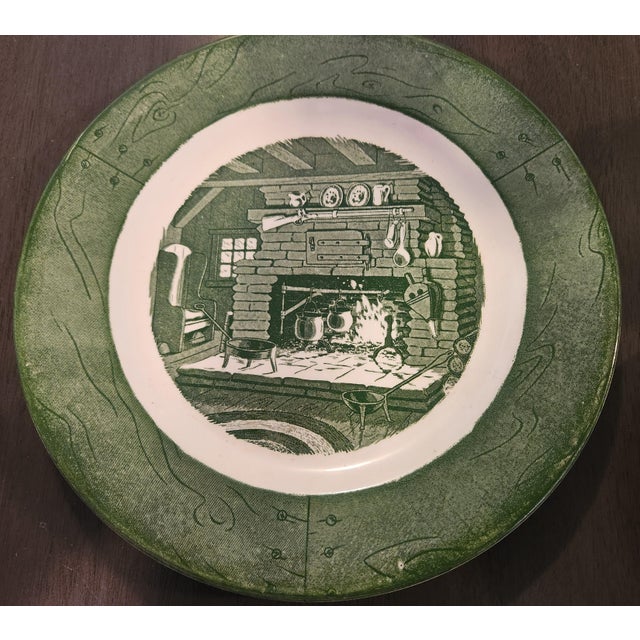 American 1950s Mid-Century Royal China "Colonial Homestead" Green Transferware - 16 Piece Set For Sale - Image 3 of 9