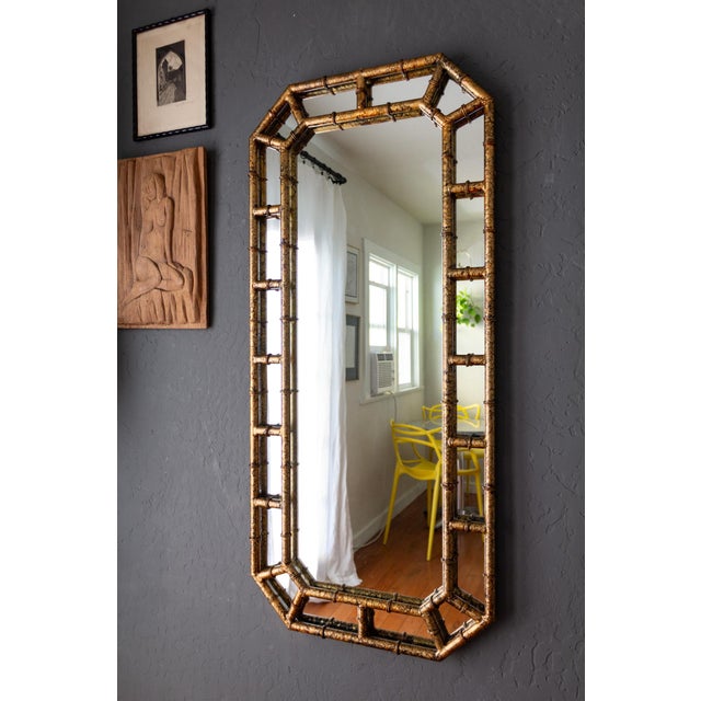 Tall Chinoiserie Faux Bamboo Gold Tortoise Shell Octagon Mirror For Sale - Image 6 of 15