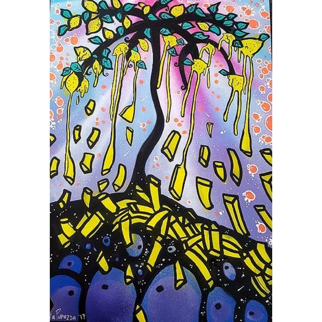 La Pupazza French fries and lemon tree Acrylic and spray on paper The artwork is signed on the bottom left corner...