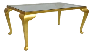 Decorator Italian Hollywood Regency Gold Gilt Cabriole Glass Iron Coffee Table