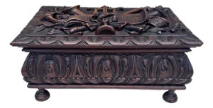 Large French Black Forest Wood Music Instruments Box, Circa 1890
